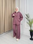 Lm5364-Fermuarlı Casual Pantolon Takım-Mürdüm