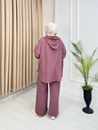 Lm5364-Fermuarlı Casual Pantolon Takım-Mürdüm
