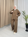 Lm5364-Fermuarlı Casual Pantolon Takım-Kahverengi