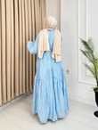 Lr5302-Noura Kemerli Maxi Elbise-Mavi