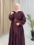 Lr5302-Noura Kemerli Maxi Elbise-Mürdüm