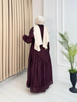 Lr5302-Noura Kemerli Maxi Elbise-Mürdüm
