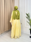 Lr5302-Noura Kemerli Maxi Elbise-Sarı
