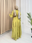 Lr5302-Noura Kemerli Maxi Elbise-Yeşil