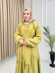 Lr5302-Noura Kemerli Maxi Elbise-Yeşil