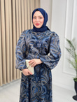 Lw2567-Kayra İpek Saten Elbise-Mavi