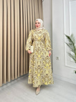 Lw2567-Kayra İpek Saten Elbise-Sarı