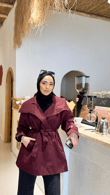 Lx1195-Mevsimlik Trençkot-Bordo