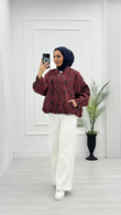 Lx2033-Etnik Desen Ceket-Bordo