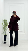 Mx0144-Elegant Kürk Kaban-Bordo