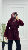 Mx0144-Elegant Kürk Kaban-Bordo