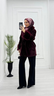 Mx0144-Elegant Kürk Kaban-Bordo