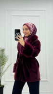 Mx0144-Elegant Kürk Kaban-Bordo