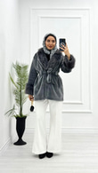 Mx0144-Elegant Kürk Kaban-Gri