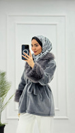 Mx0144-Elegant Kürk Kaban-Gri