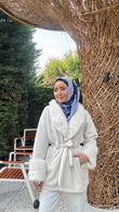 Mx0144-Elegant Kürk Kaban-Krem