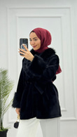 Mx0144-Elegant Kürk Kaban-Siyah