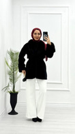 Mx0144-Elegant Kürk Kaban-Siyah