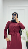 Mx3339-Saten Elbise-Bordo
