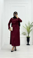Mx3339-Saten Elbise-Bordo