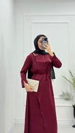 Mx3339-Saten Elbise-Bordo