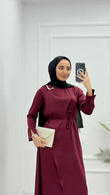 Mx3339-Saten Elbise-Bordo