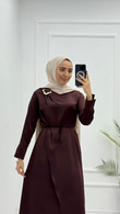 Mx3339-Saten Elbise-Kahverengi