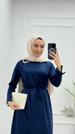 Mx3339-Saten Elbise-Lacivert