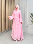 Pf6793-Taşlı Vual Elbise-Pembe