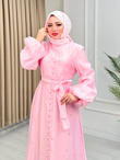 Pf6793-Taşlı Vual Elbise-Pembe