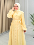 Pf6793-Taşlı Vual Elbise-Sarı