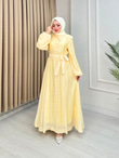 Pf6793-Taşlı Vual Elbise-Sarı