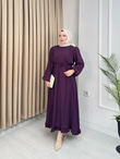 Pg5299-Etek Ucu Fırfırlı Elbise-Mürdüm