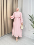 Pg5299-Etek Ucu Fırfırlı Elbise-Pembe