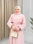 Pg5299-Etek Ucu Fırfırlı Elbise-Pembe
