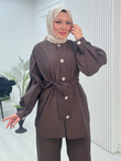 Pr3634-Cupra Dubai Pantolonlu Takım-Kahverengi