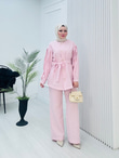 Pr3634-Cupra Dubai Pantolonlu Takım-Tozlu Pembe