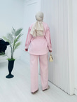 Pr3634-Cupra Dubai Pantolonlu Takım-Tozlu Pembe