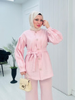 Pr3634-Cupra Dubai Pantolonlu Takım-Tozlu Pembe