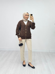 Px9689-Taşlı Hırka-Kahverengi