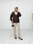 Px9689-Taşlı Hırka-Kahverengi