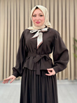 Qb3423-Tensel Etekli Takım-Kahverengi