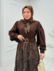 Qb3456-Maria Etek Takım-Kahverengi