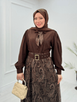 Qb3456-Maria Etek Takım-Kahverengi