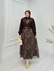 Qb3456-Maria Etek Takım-Kahverengi