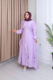 Qd6810b-Vual Asimetrik Kemerli Elbise-Lila