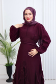 Qd6810b-Vual Asimetrik Kemerli Elbise-Mürdüm