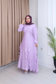 Qd6810b-Vual Asimetrik Kemerli Elbise-Lila