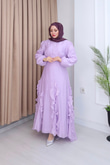 Qd6810b-Vual Asimetrik Kemerli Elbise-Lila