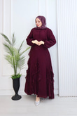 Qd6810b-Vual Asimetrik Kemerli Elbise-Mürdüm